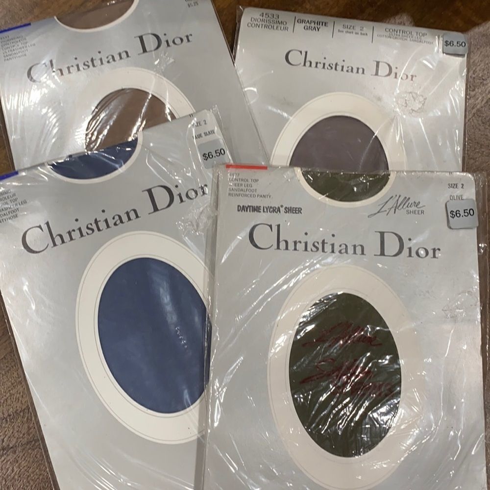 NWT Vintage Christian Dior Pantyhose  Small Gray Taupe Blue Green Hosiery Luxury